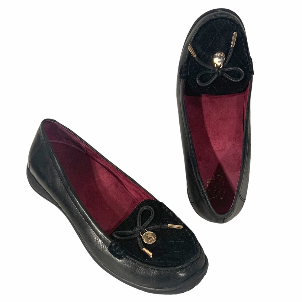 **SOLD** Blk Leather 7M Bow Trim Ortho Comfort Loafers